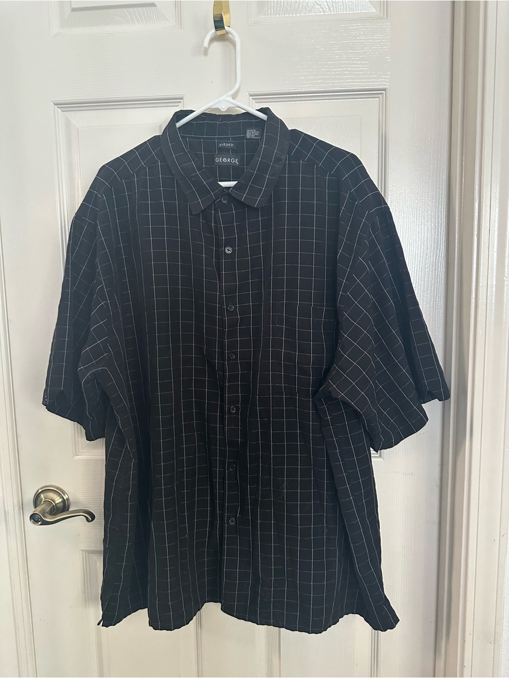 George Black Button-Down Shirt with White Windowpane Grid